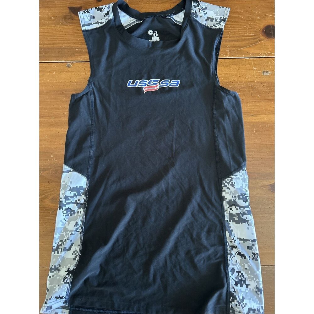 USSSA Men’s Tank Size Medium Black  W/ Digi Camo Print Badger Brand
